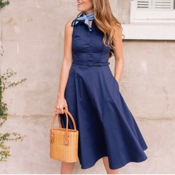 Gal Meets Glam Dresses & Skirts - Gal Meets Glam Rose Dress Collared Cotton Navy Blue US 2 XS SM